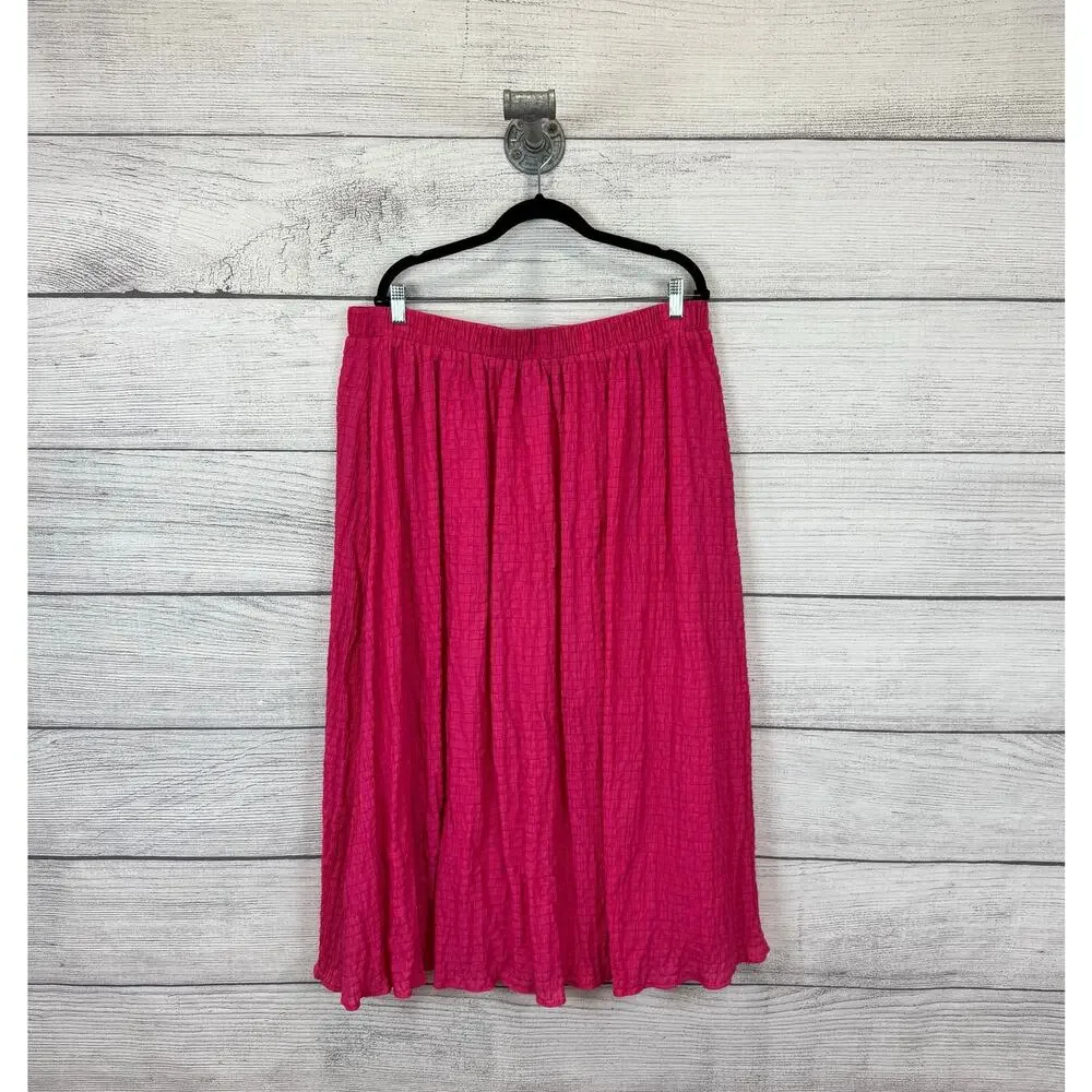Davi & Dani Plus Size Hot Pink Textured Pull On Midi Skirt Size 2XL